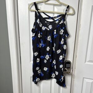 Torrid Asymmetrical Ruffled Camisole in Blue and Black